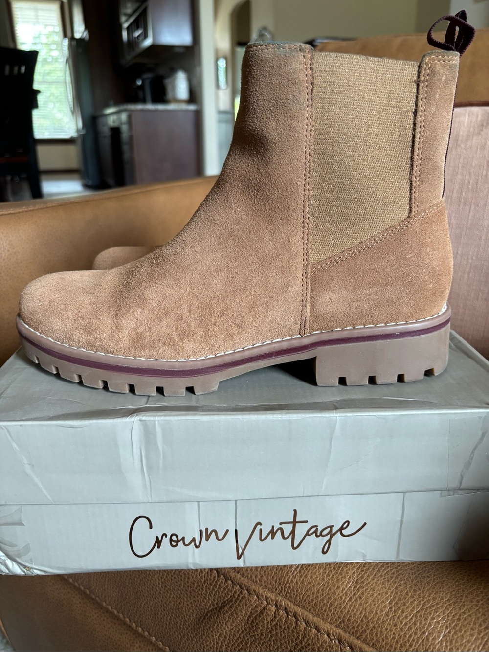 Crown Vintage Suede Chelsea Bootie in Camel/Tan
